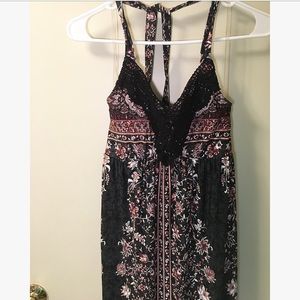 LONG HALTER TIE BLACK TRIBAL PATTERN SIZE S